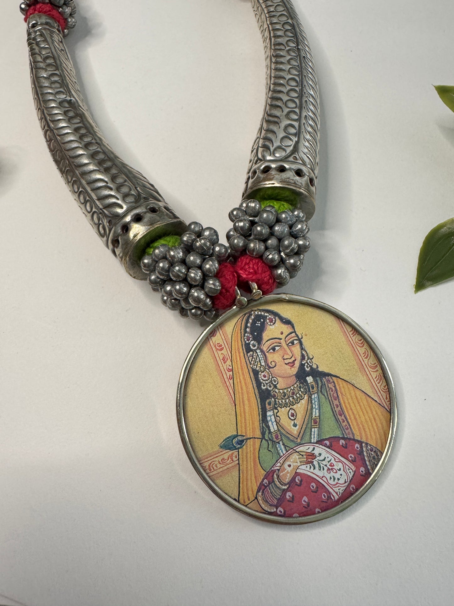 Radha Krishna Cow HandPainted Pichwai Necklace