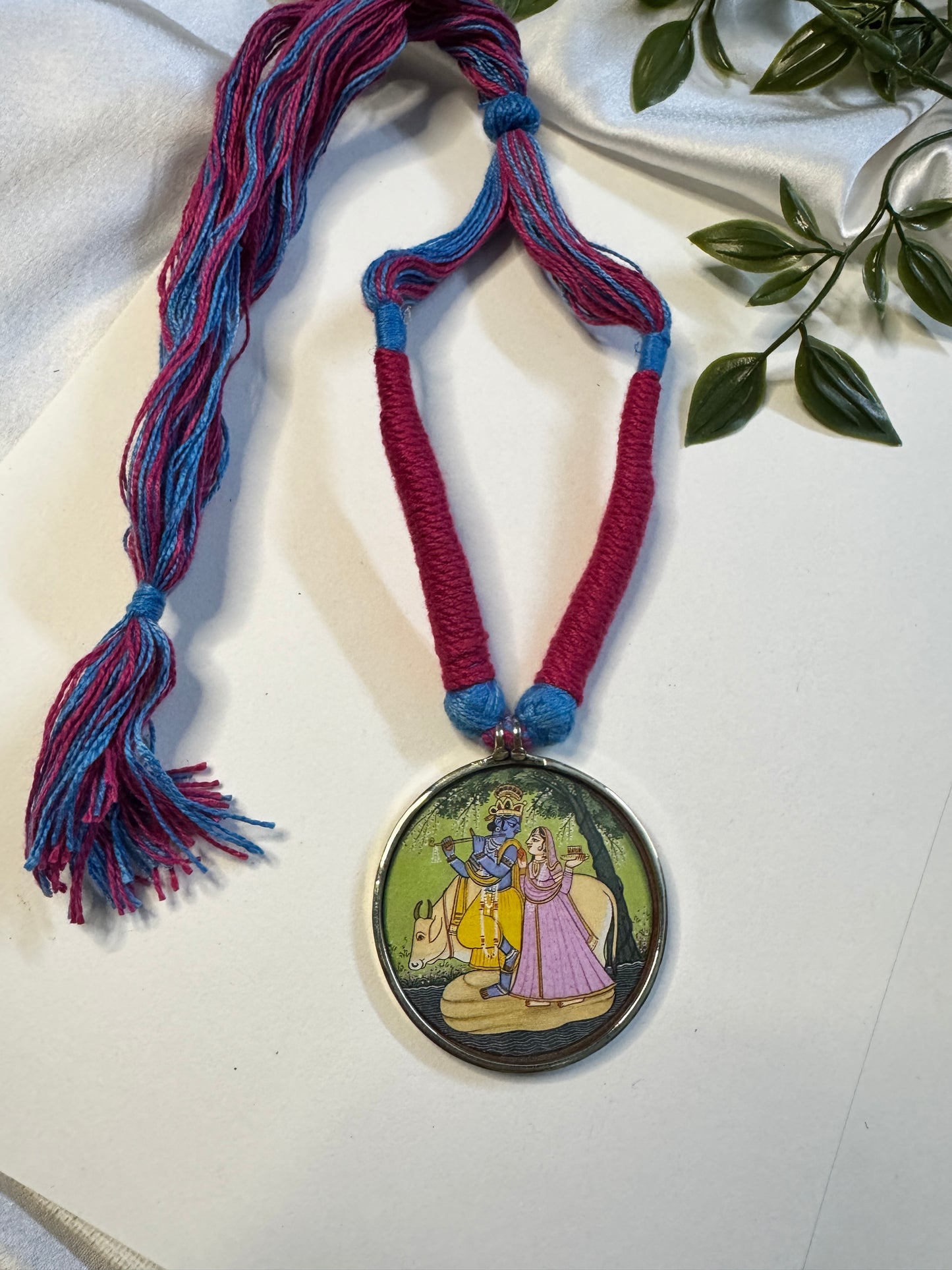 Radha Krishna Hand Painting Necklace