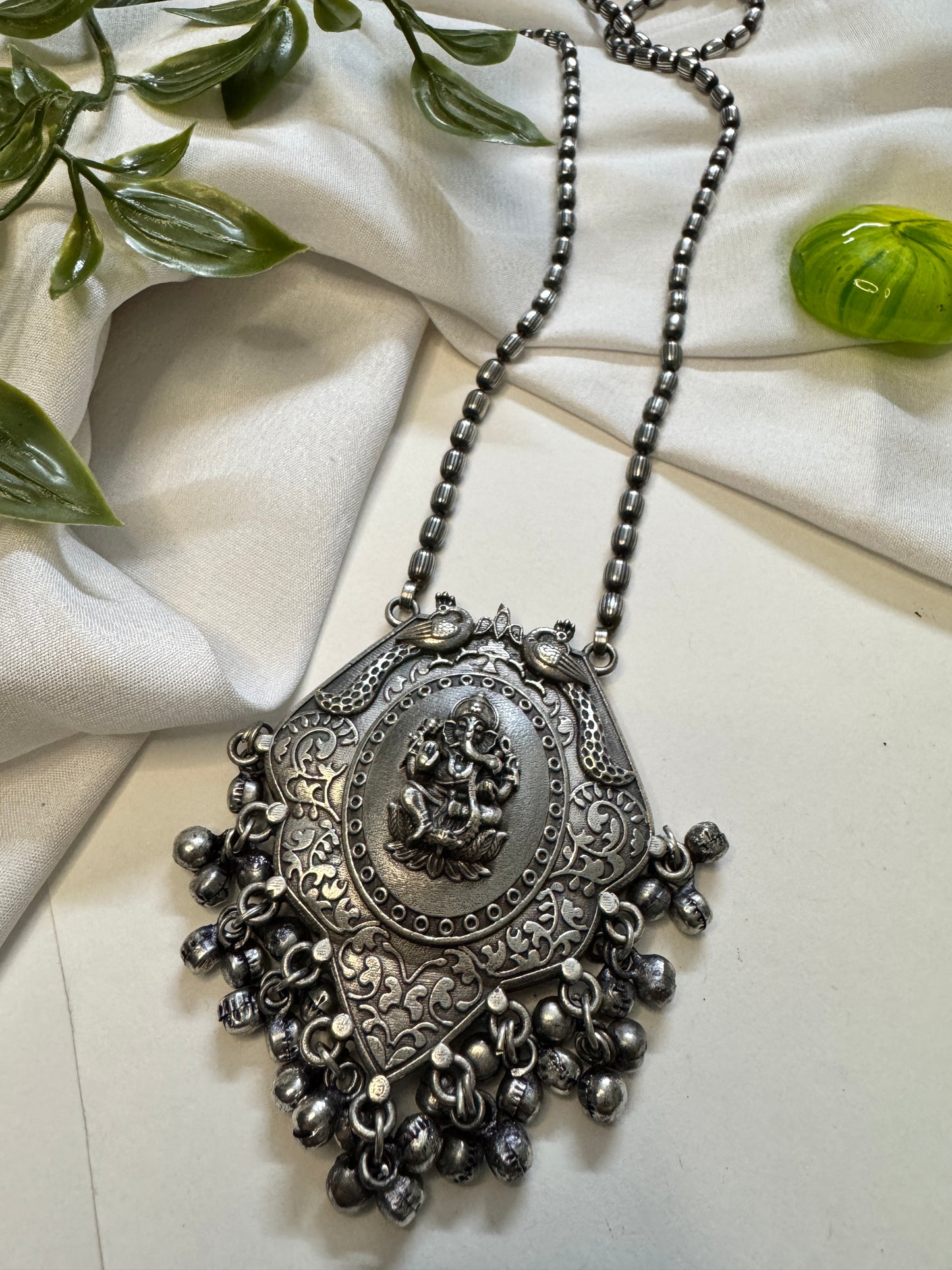 Ganesha silverlookalike oxidised Neckpiece