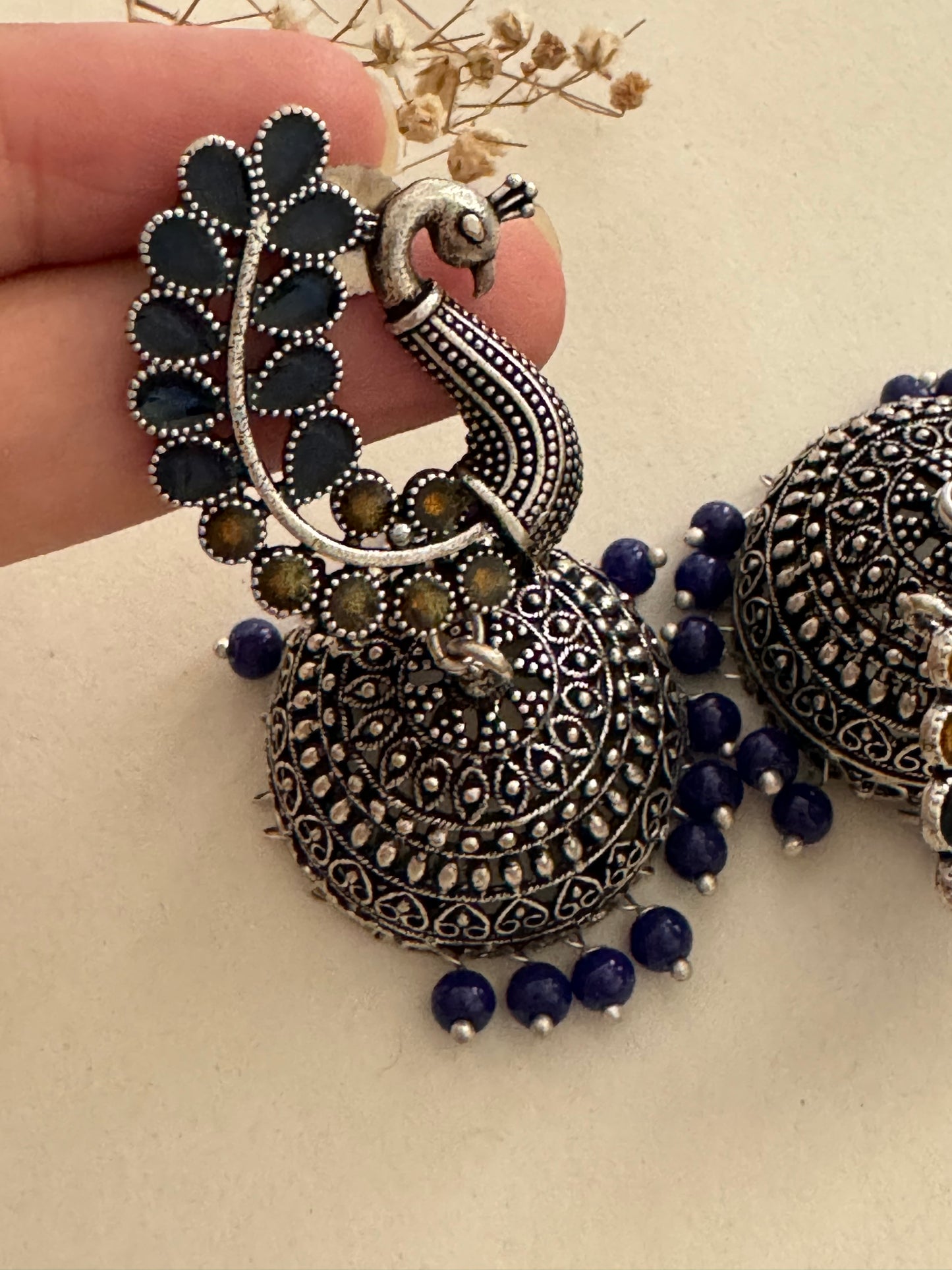 Oxidised Peacock Jhumka