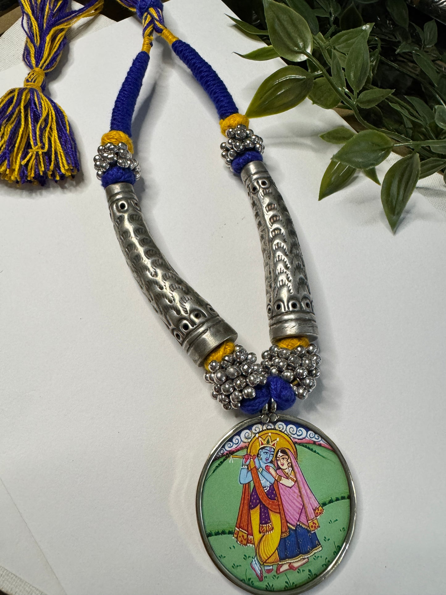 Radha Krishna Hand Painted Pichwai Necklace
