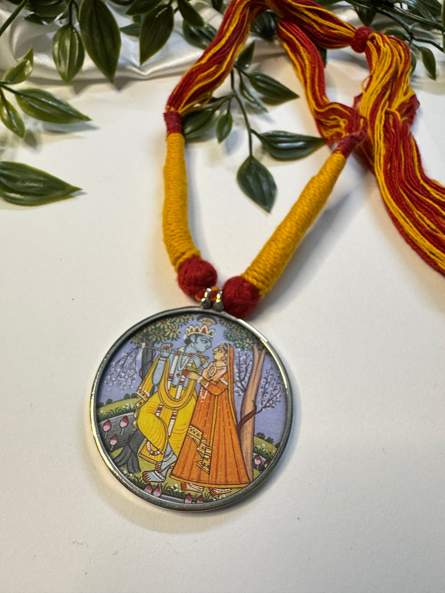 Radha Krishna Hand Painting Necklace