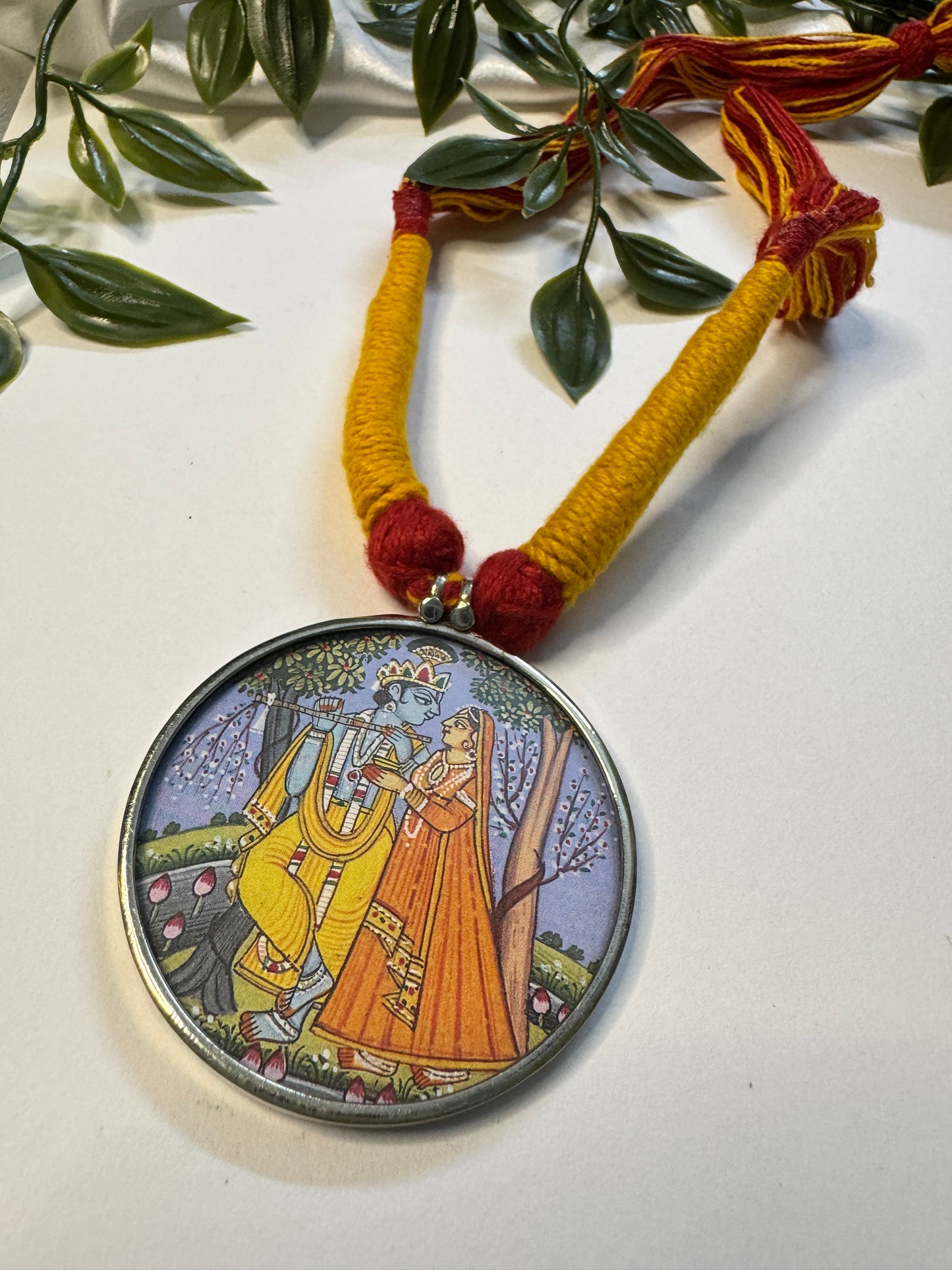 Radha Krishna Hand Painting Necklace