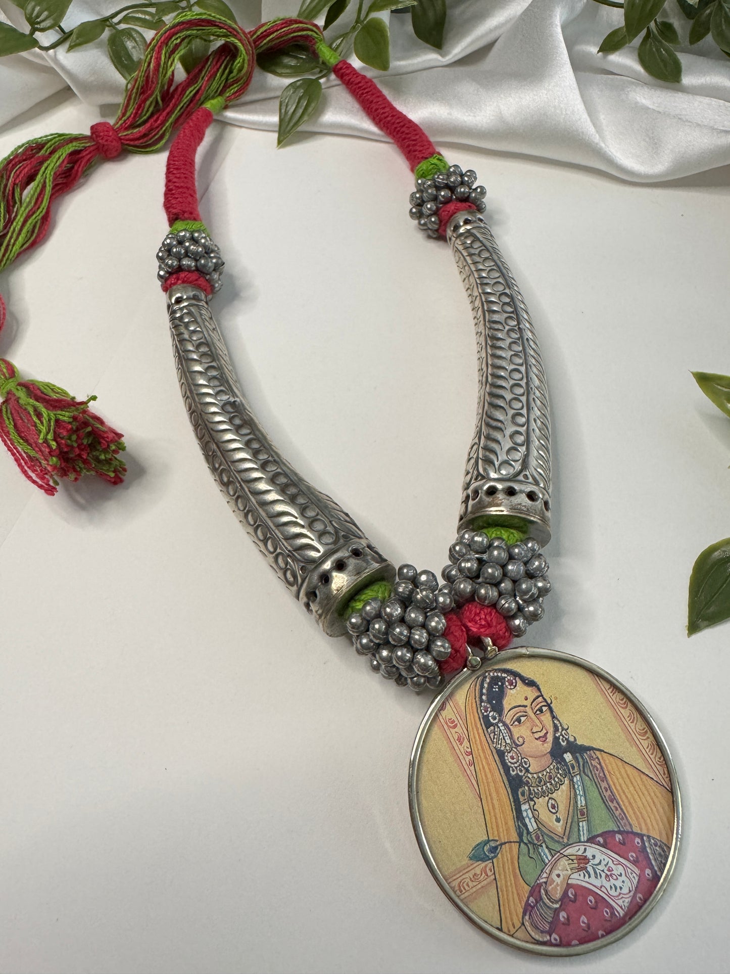 Radha Krishna Cow HandPainted Pichwai Necklace