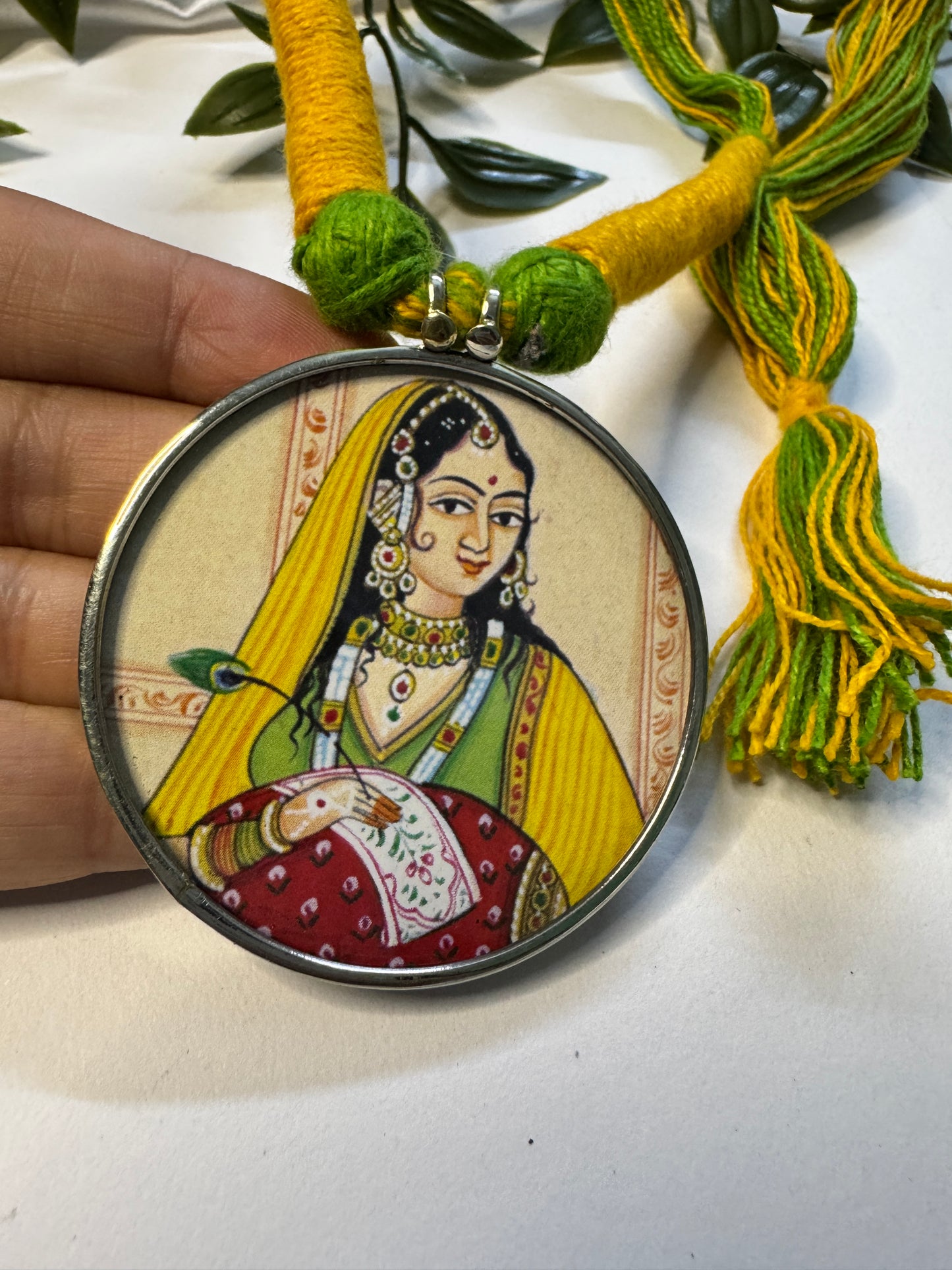 Radha Krishna Hand Painting Necklace