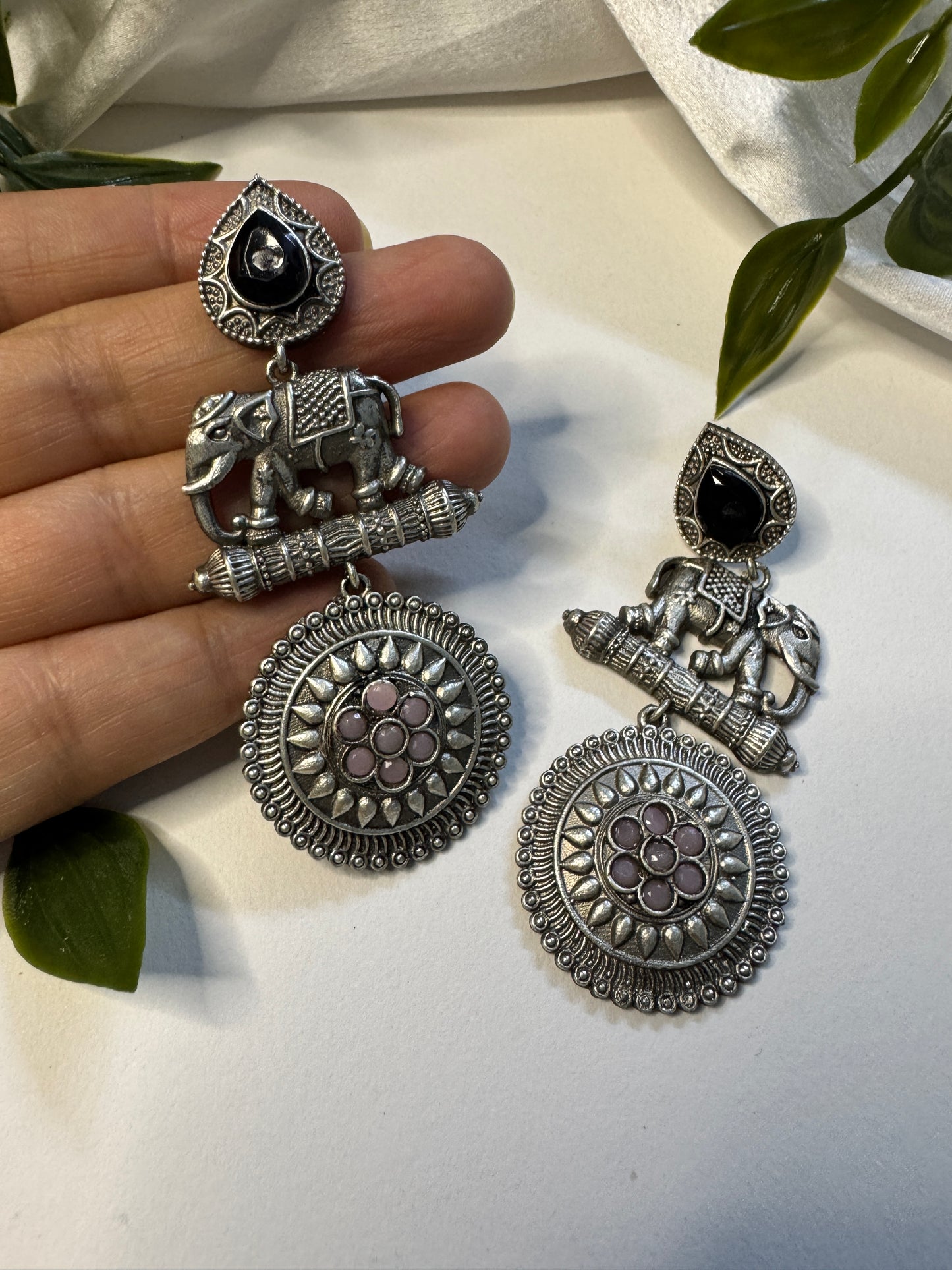 Elephant Black Dangler Earrings