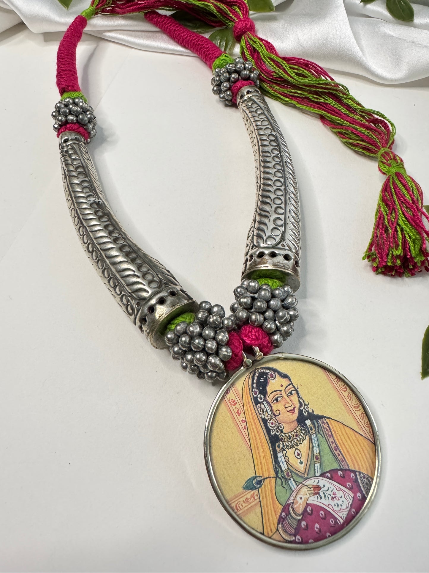 Radha Krishna Cow HandPainted Pichwai Necklace