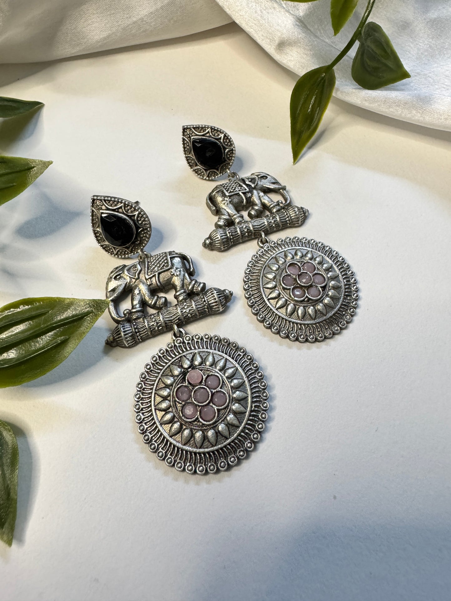 Elephant Black Dangler Earrings