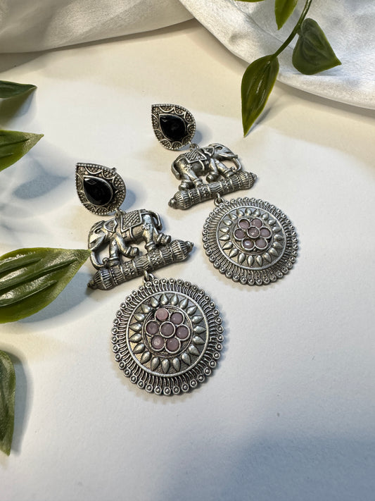 Elephant Black Dangler Earrings