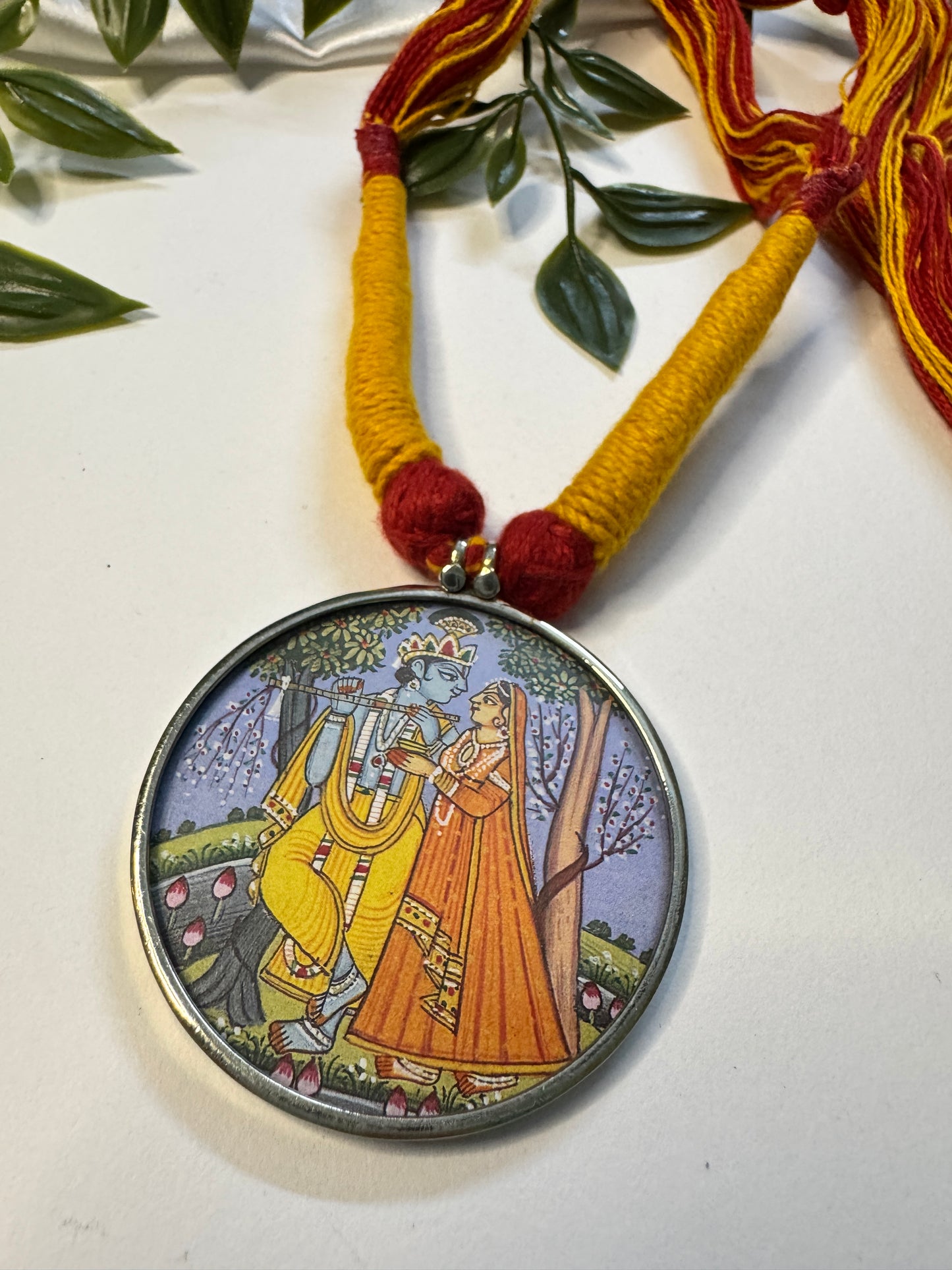 Radha Krishna Hand Painting Necklace
