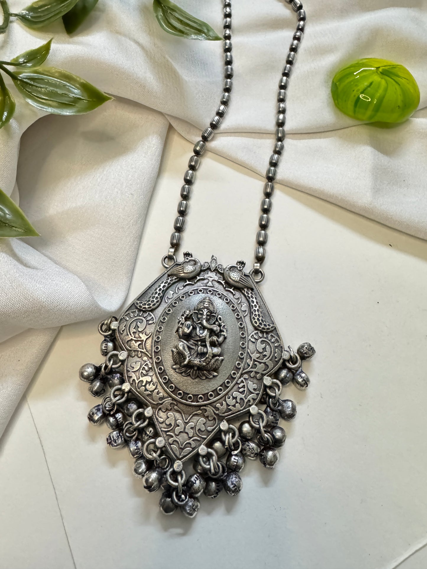 Ganesha silverlookalike oxidised Neckpiece