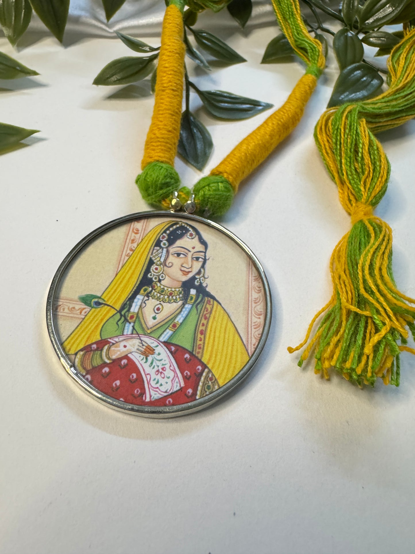 Radha Krishna Hand Painting Necklace