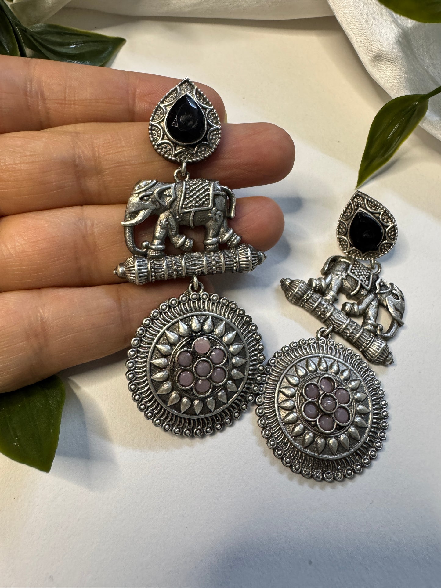 Elephant Black Dangler Earrings
