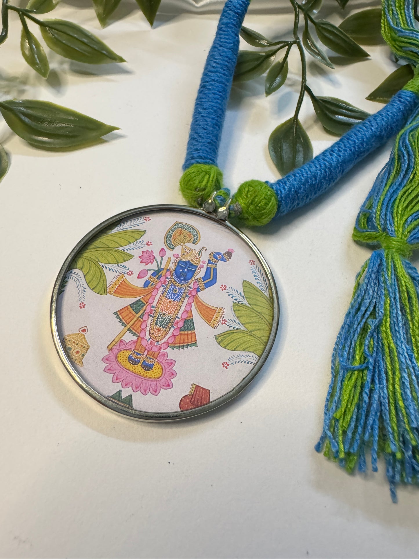 Radha Krishna Hand Painting Necklace
