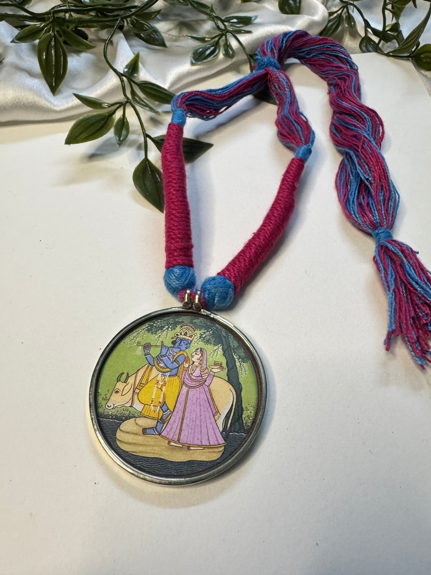 Radha Krishna Hand Painting Necklace