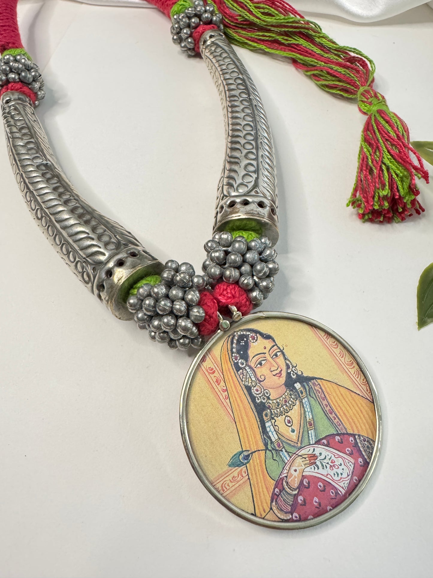Radha Krishna Cow HandPainted Pichwai Necklace