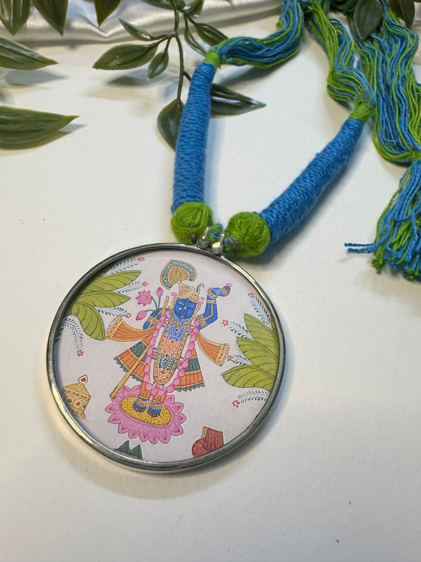 Radha Krishna Hand Painting Necklace