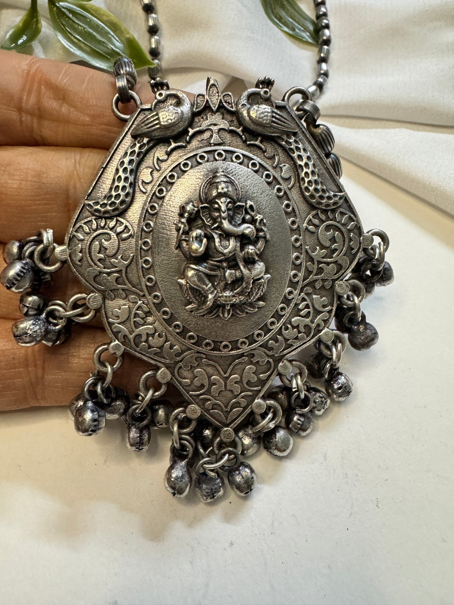 Ganesha silverlookalike oxidised Neckpiece