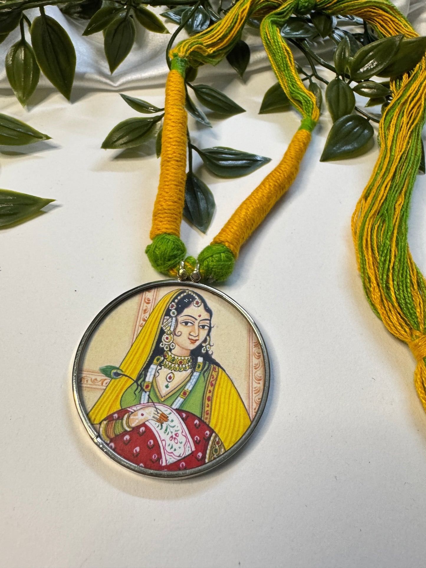 Radha Krishna Hand Painting Necklace