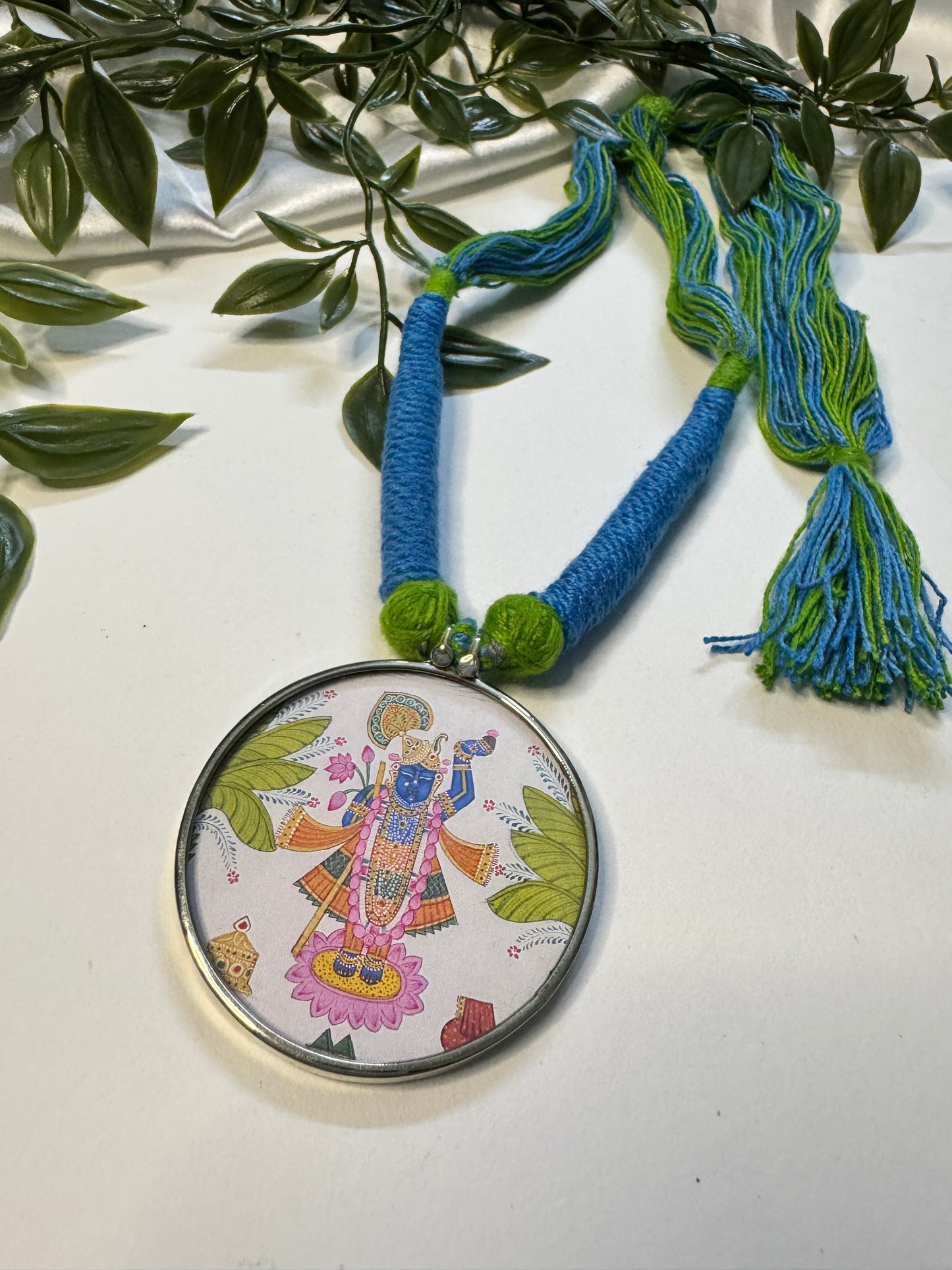 Radha Krishna Hand Painting Necklace