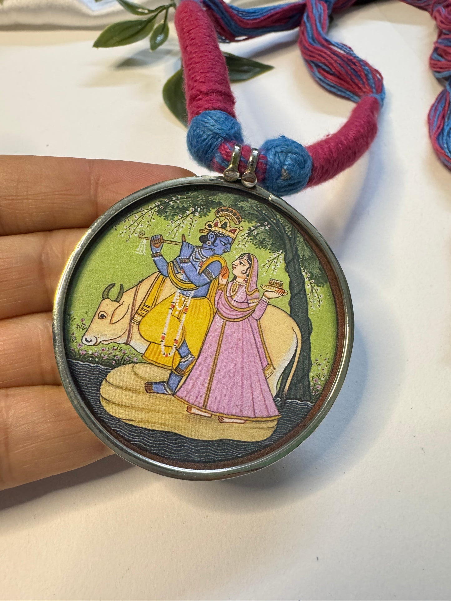 Radha Krishna Hand Painting Necklace