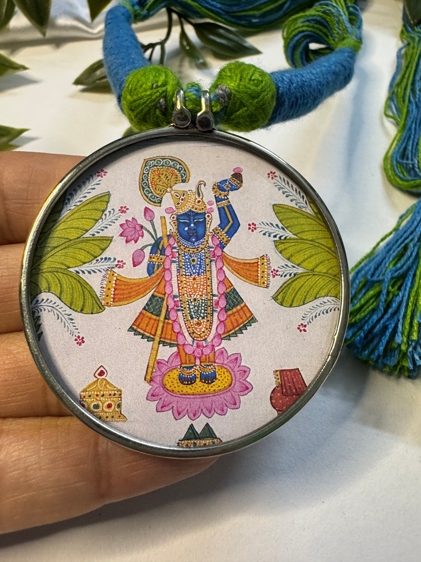 Radha Krishna Hand Painting Necklace
