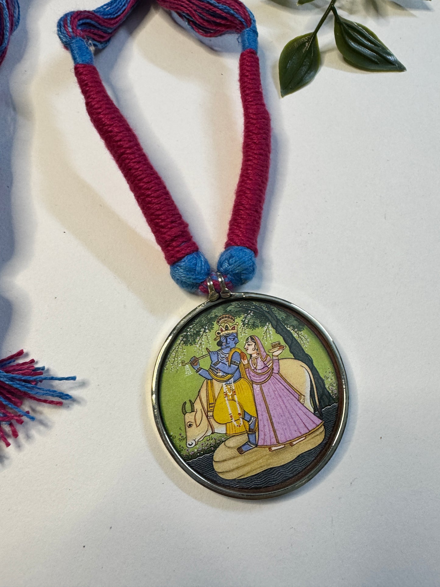 Radha Krishna Hand Painting Necklace