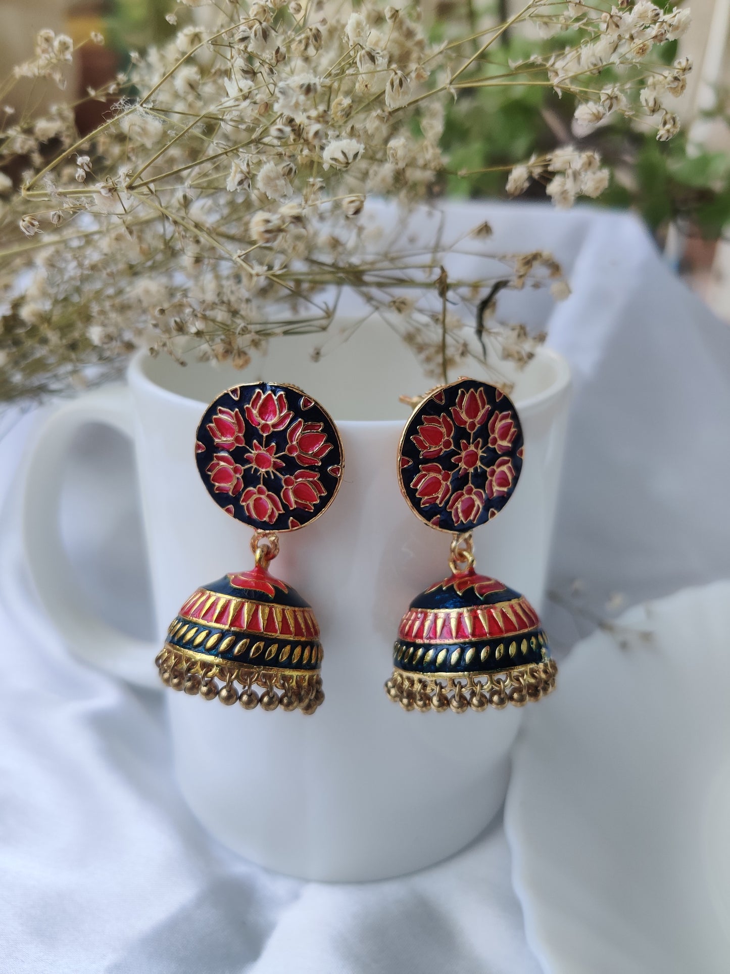 Meenakari Raha Jhumki Earrings