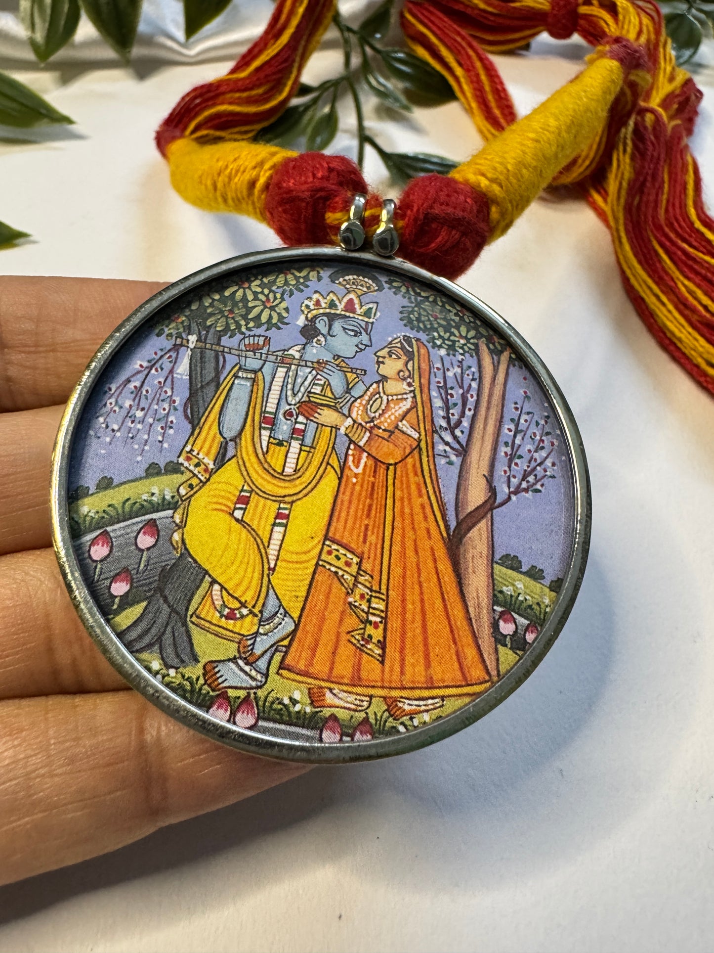 Radha Krishna Hand Painting Necklace