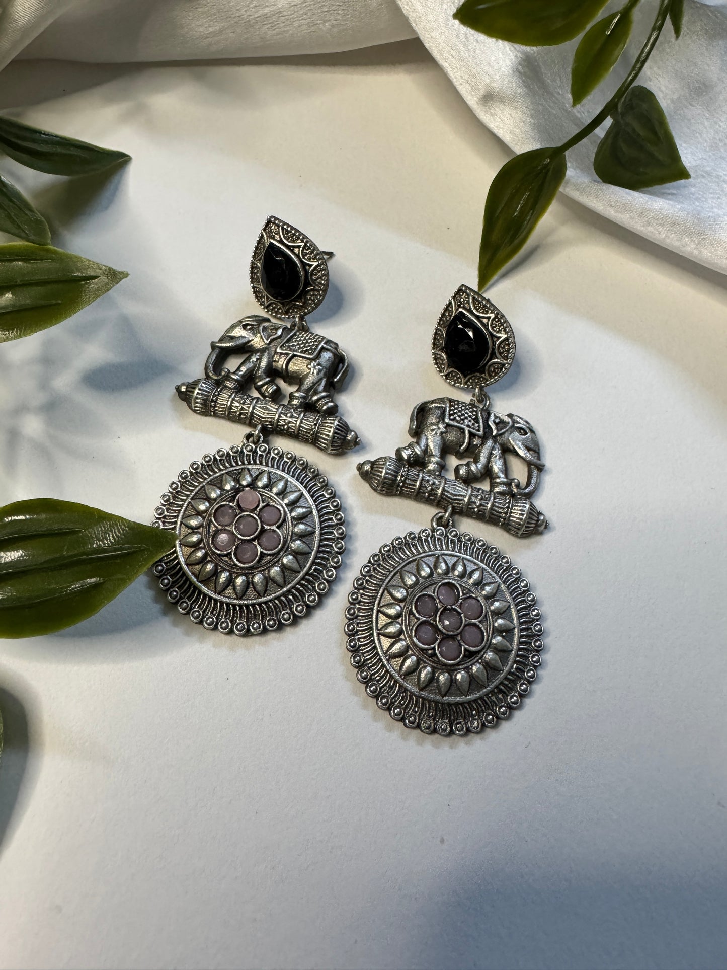 Elephant Black Dangler Earrings