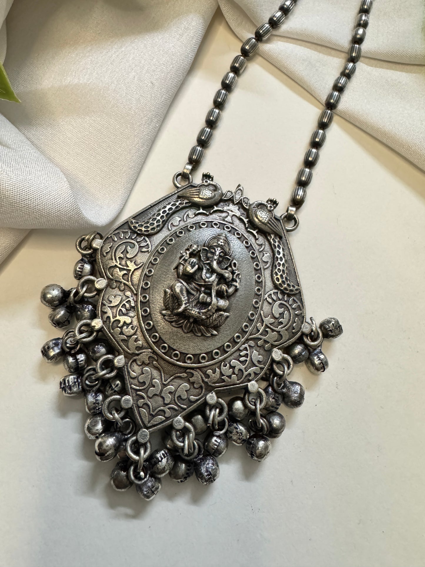 Ganesha silverlookalike oxidised Neckpiece