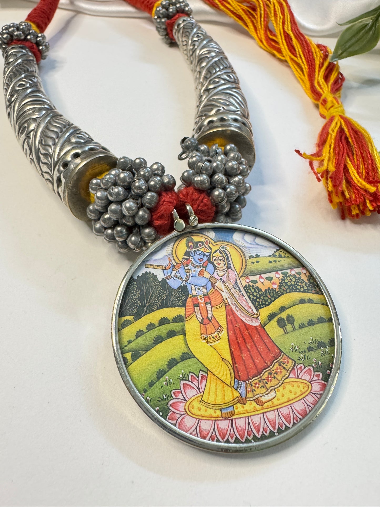Radha Krishna Cow HandPainted Pichwai Necklace