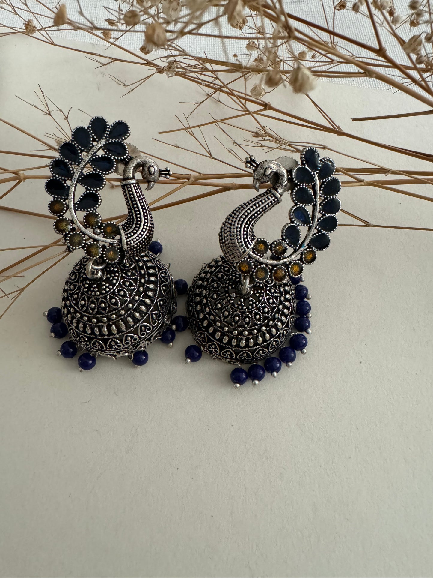 Oxidised Peacock Jhumka