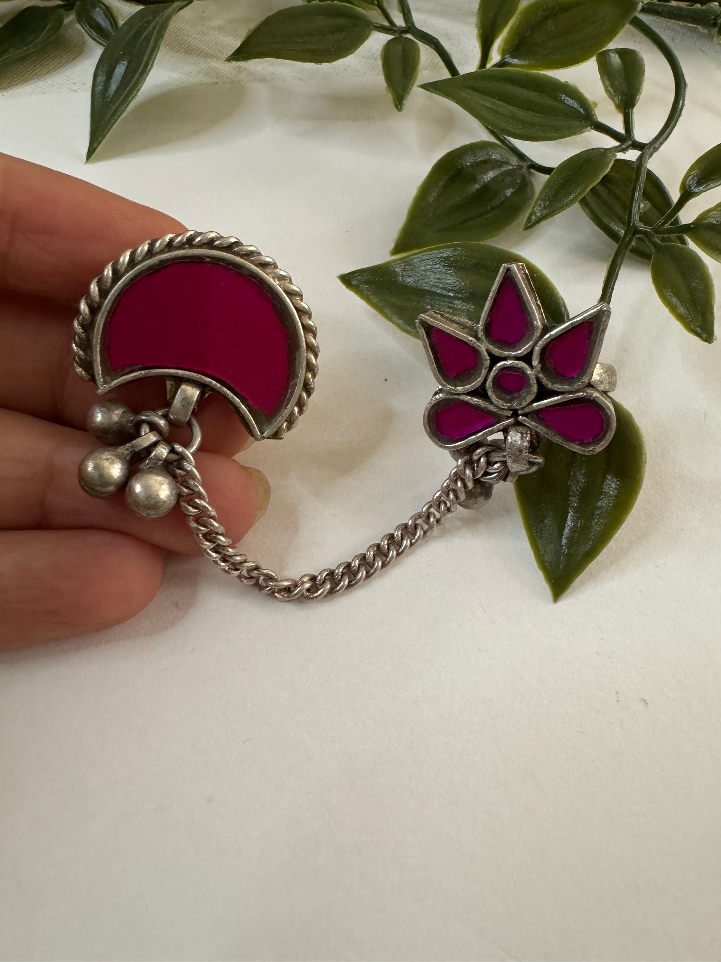 Raha Double finger Glass Ring