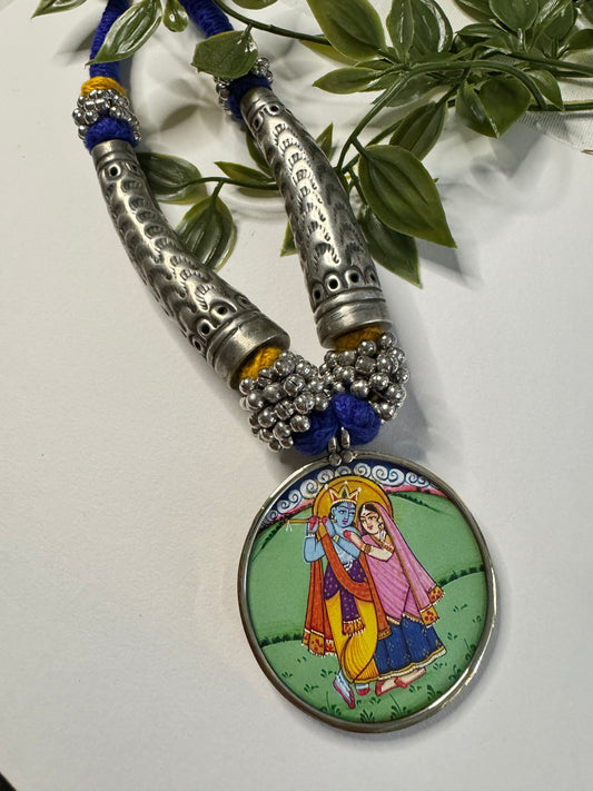 Radha Krishna Hand Painted Pichwai Necklace