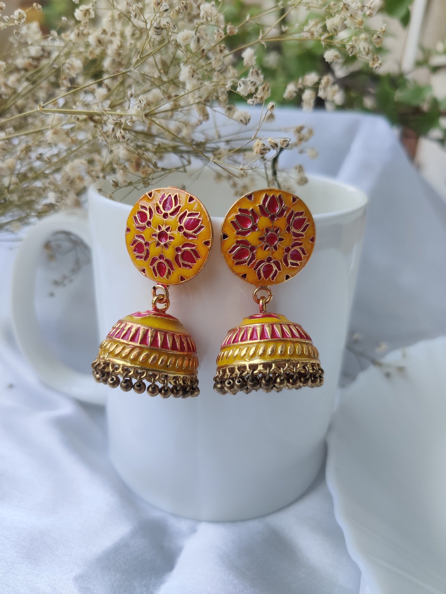 Meenakari Raha Jhumki Earrings