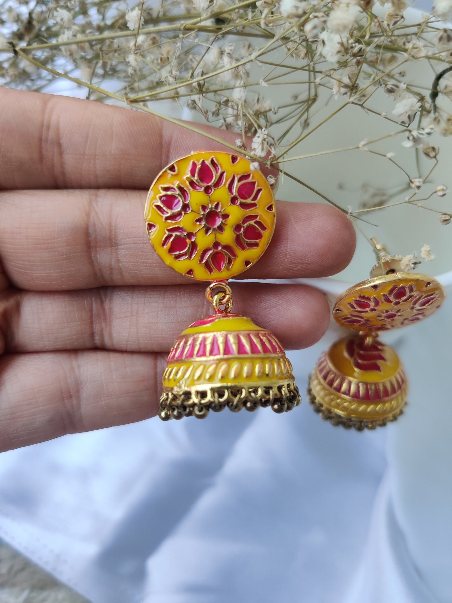 Meenakari Raha Jhumki Earrings