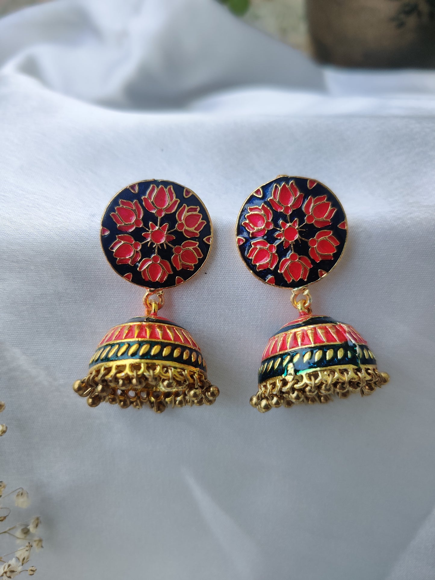 Meenakari Raha Jhumki Earrings