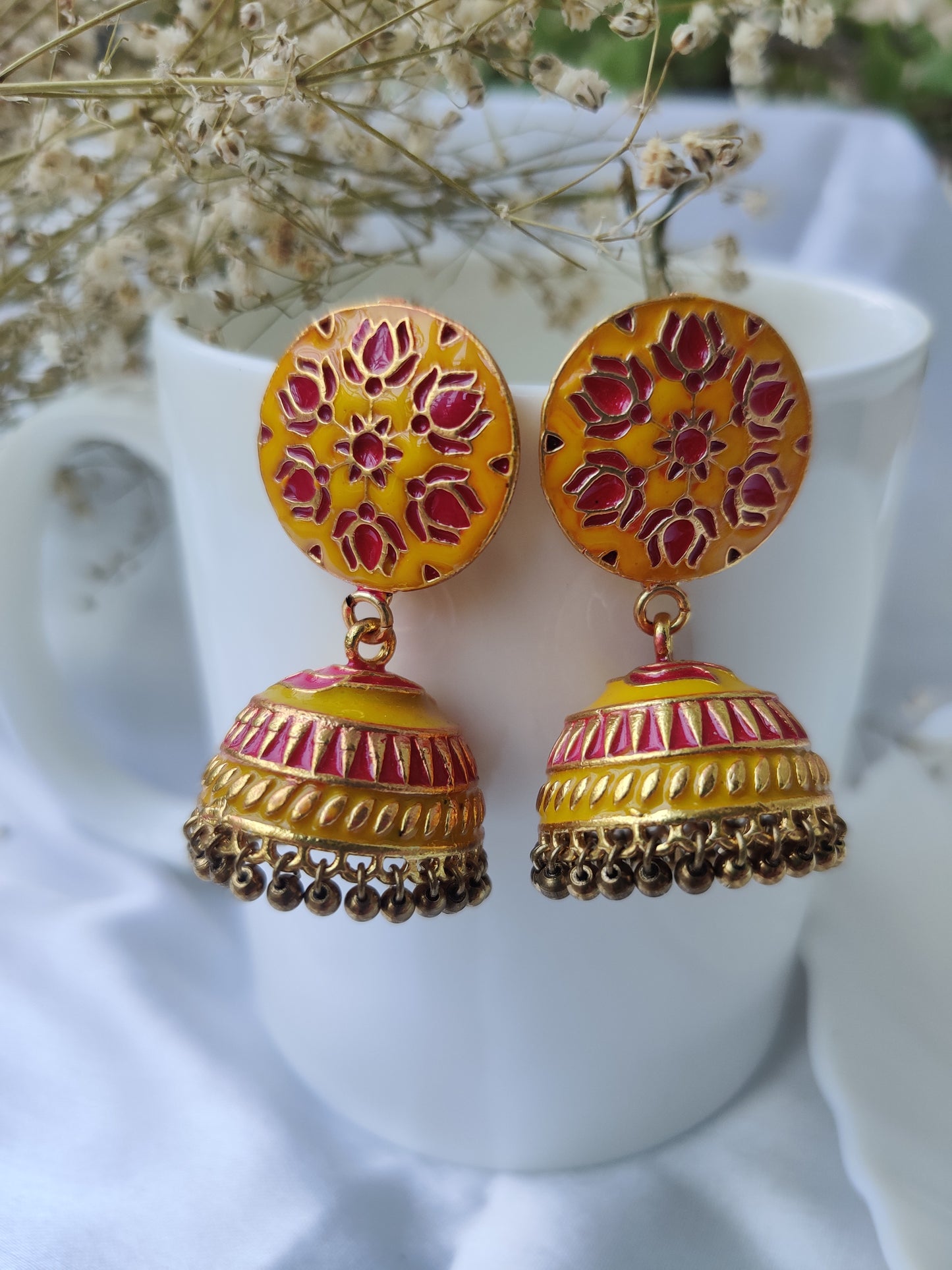Meenakari Raha Jhumki Earrings