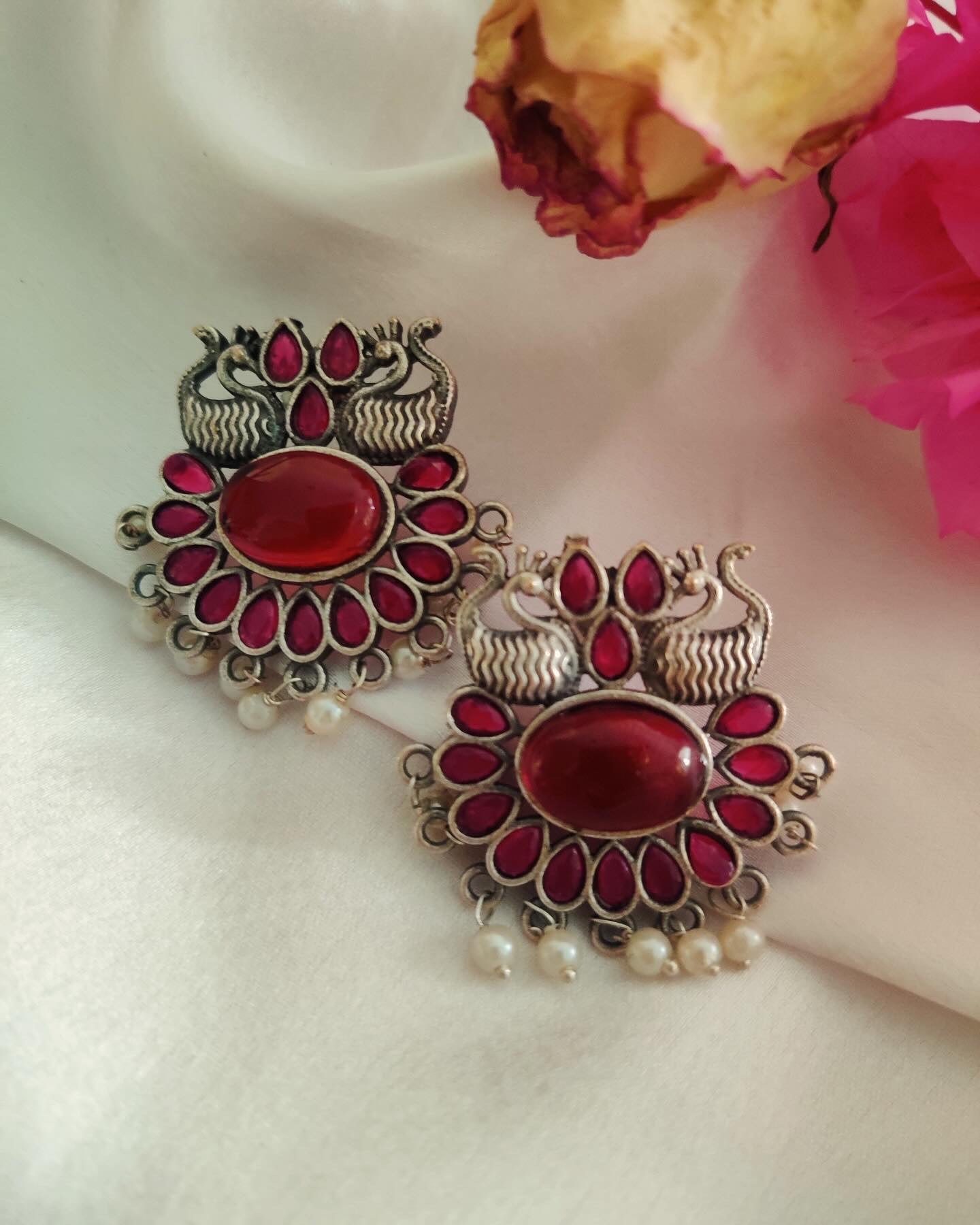 Peacock Maroon Monalisa Studs Earrings
